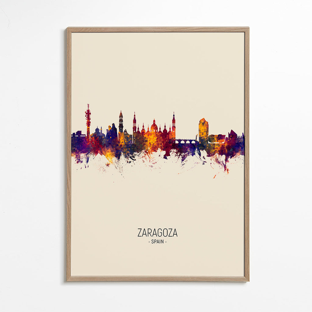 Reseaffisch Zaragoza skyline akvarell