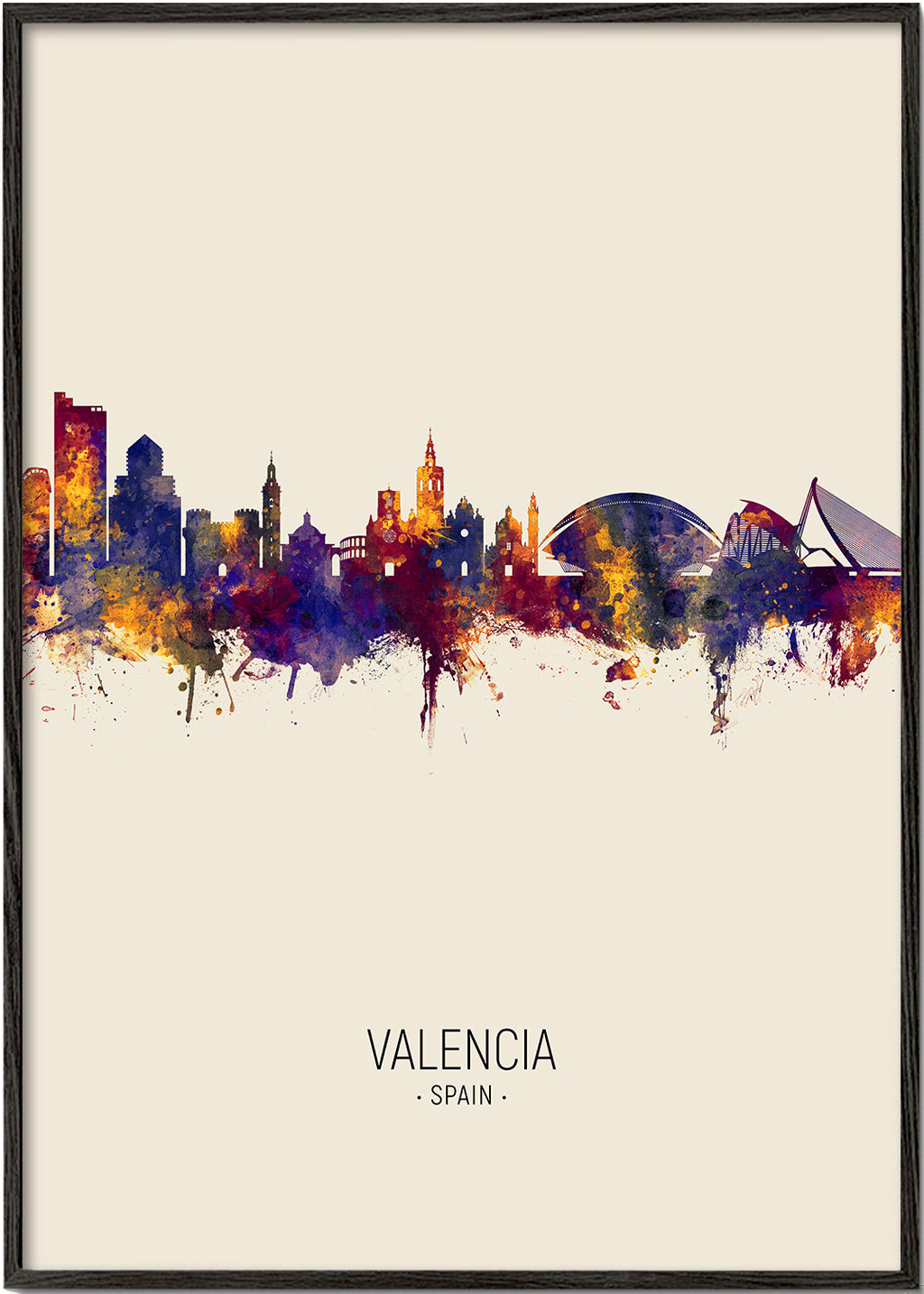 Kökskonst Valencia akvarell skyline