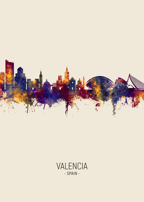 Kökskonst Valencia akvarell skyline