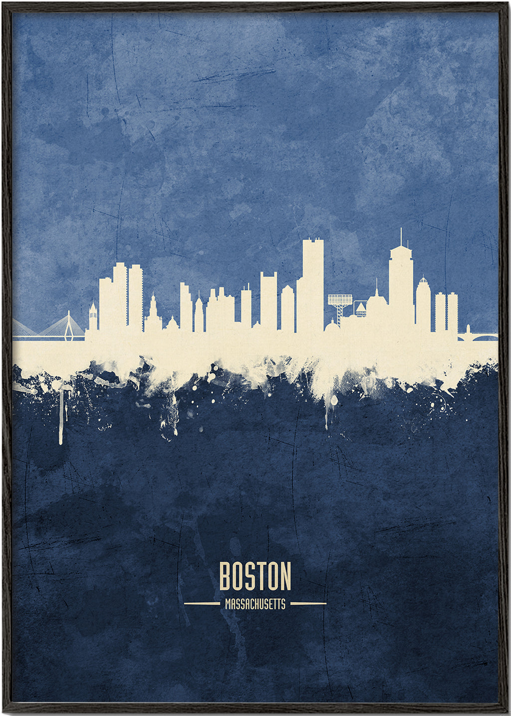 Reseaffisch Boston skyline i blått