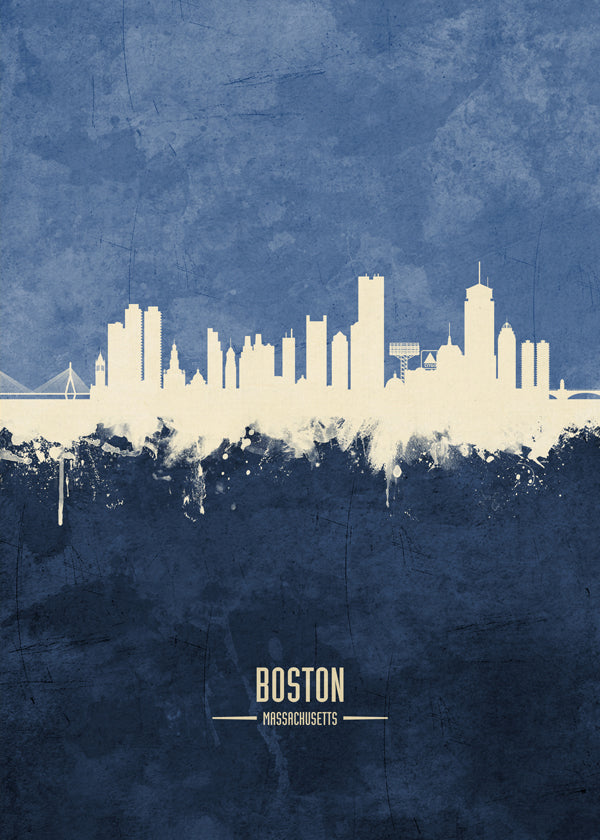 Reseaffisch Boston skyline i blått