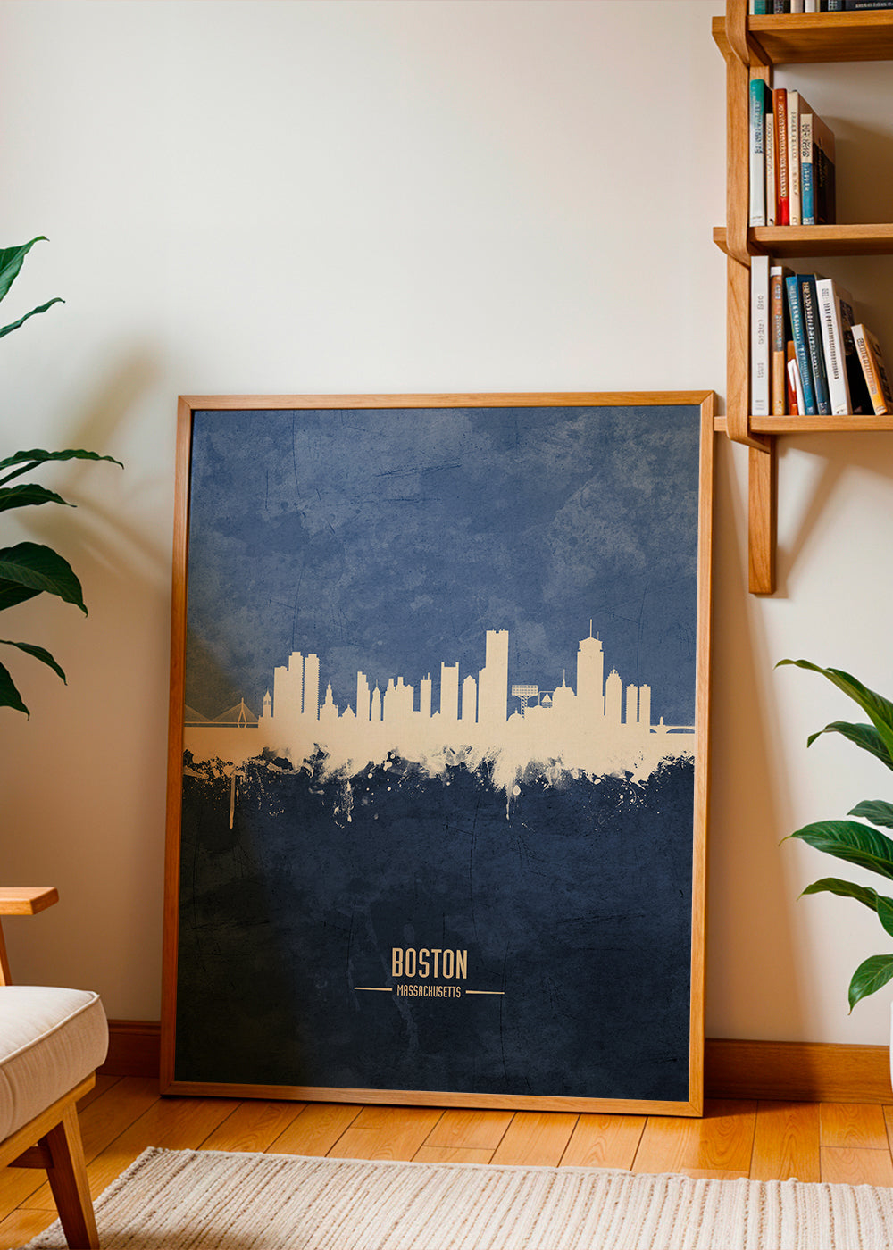 Reseaffisch Boston skyline i blått