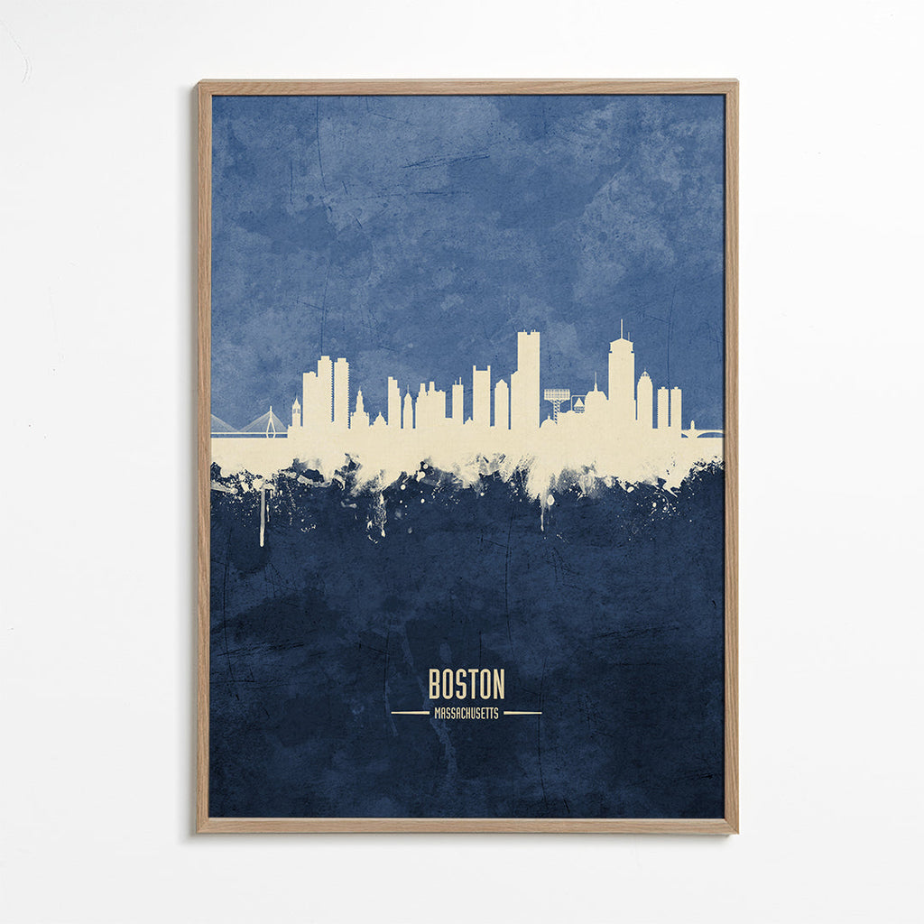 Reseaffisch Boston skyline i blått
