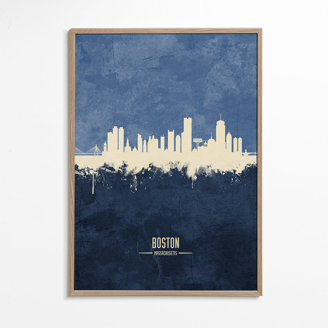 Reseaffisch Boston skyline i blått