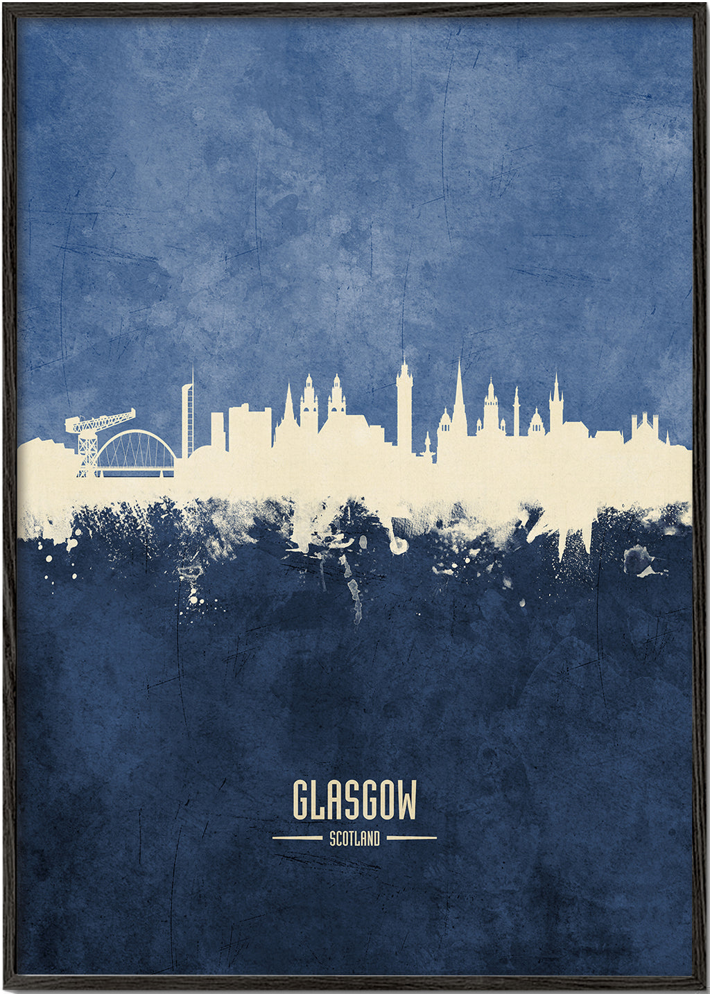 Reseaffisch Glasgow skyline i blått