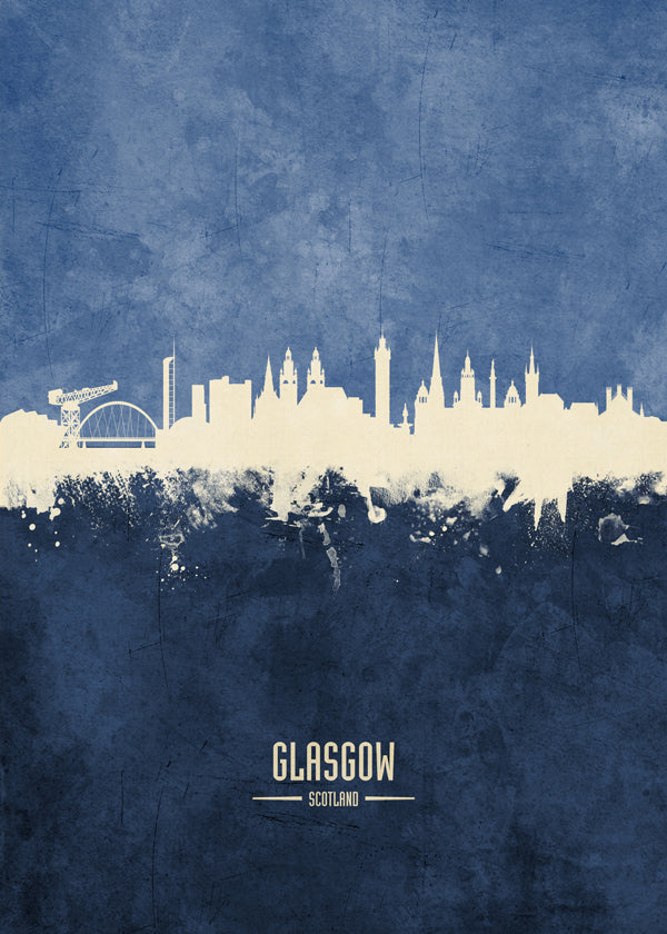 Reseaffisch Glasgow skyline i blått