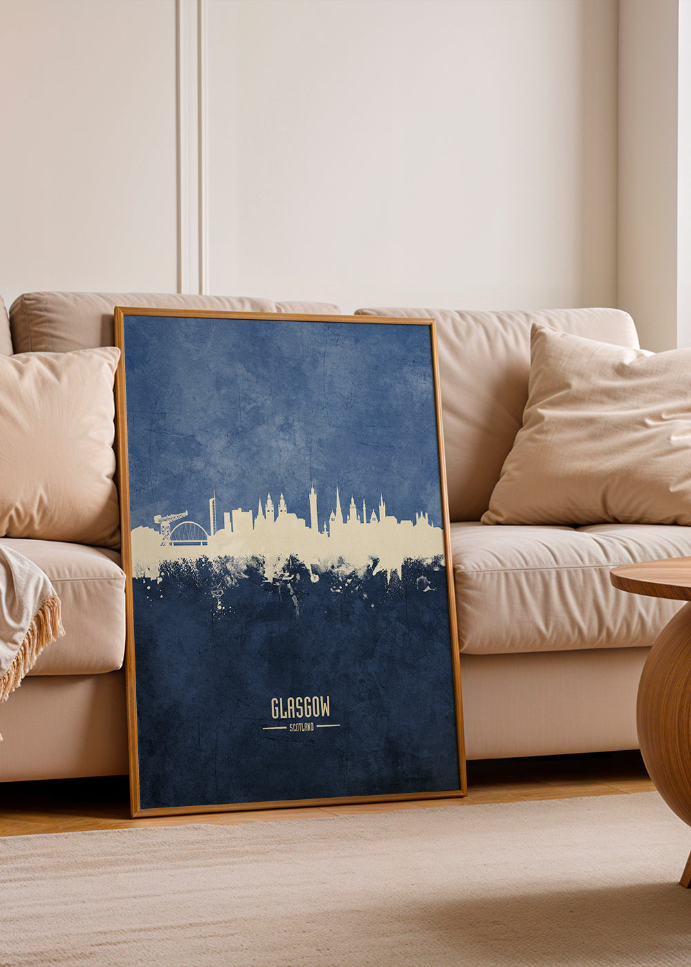 Reseaffisch Glasgow skyline i blått