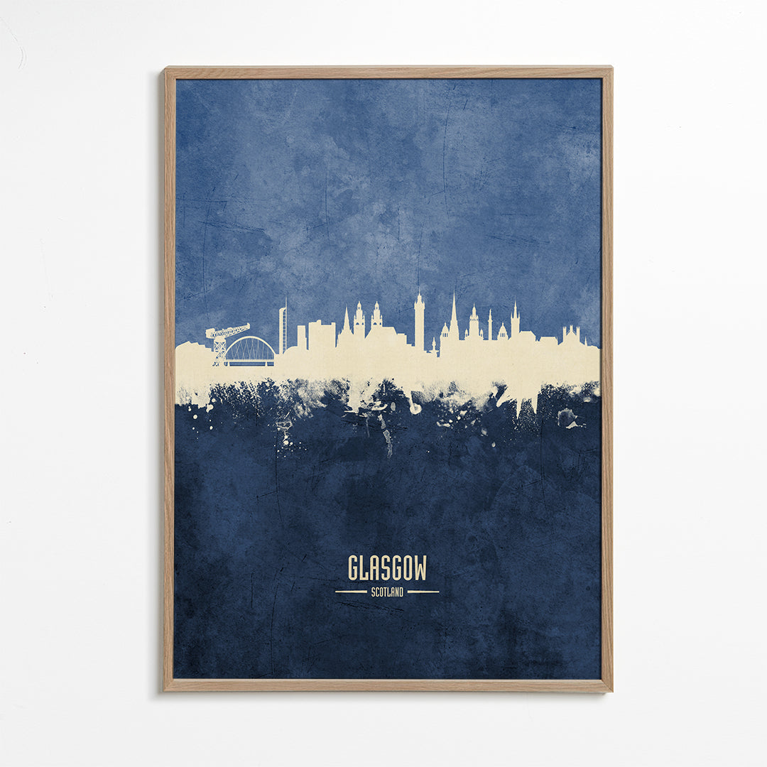 Reseaffisch Glasgow skyline i blått