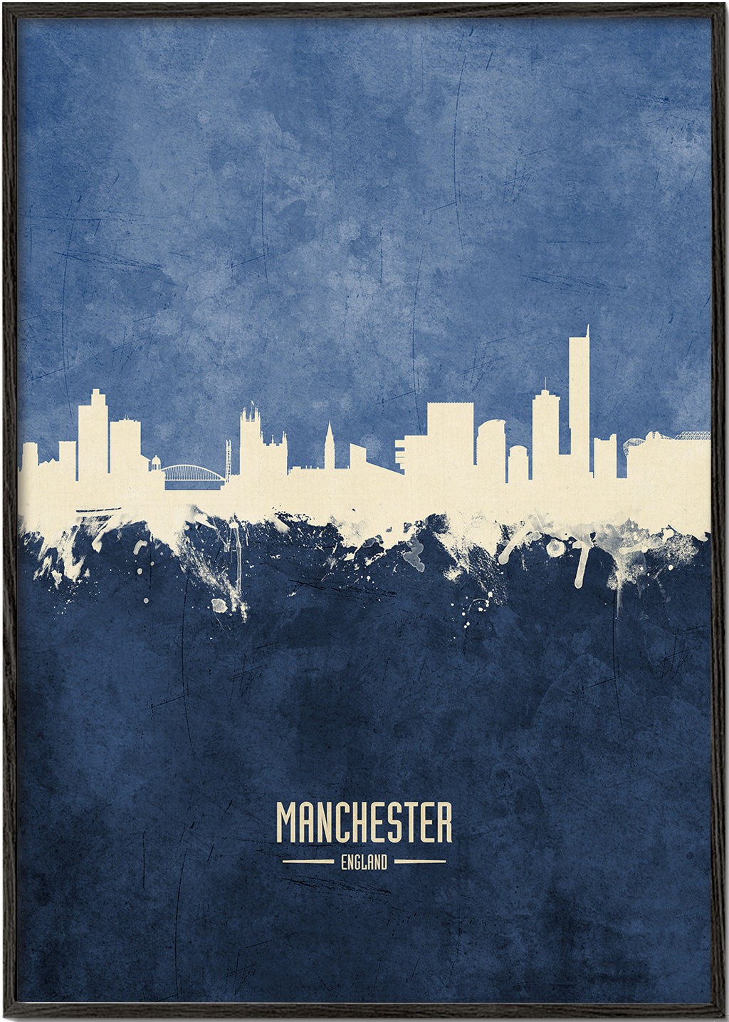 Stadsposter Manchester skyline blå textur