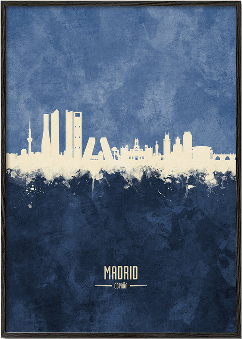 Travel poster Madrid skyline i blått