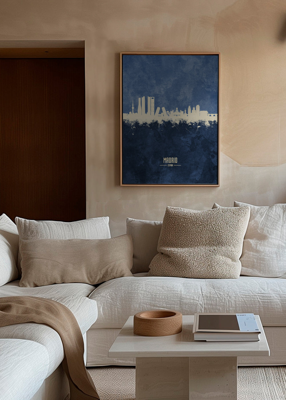 Travel poster Madrid skyline i blått