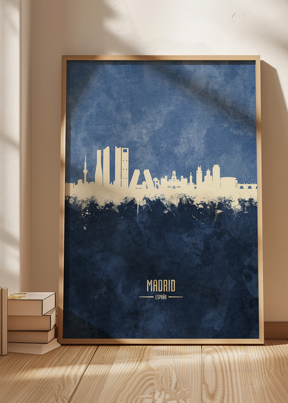 Travel poster Madrid skyline i blått