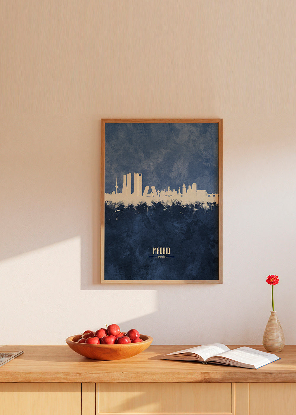 Travel poster Madrid skyline i blått