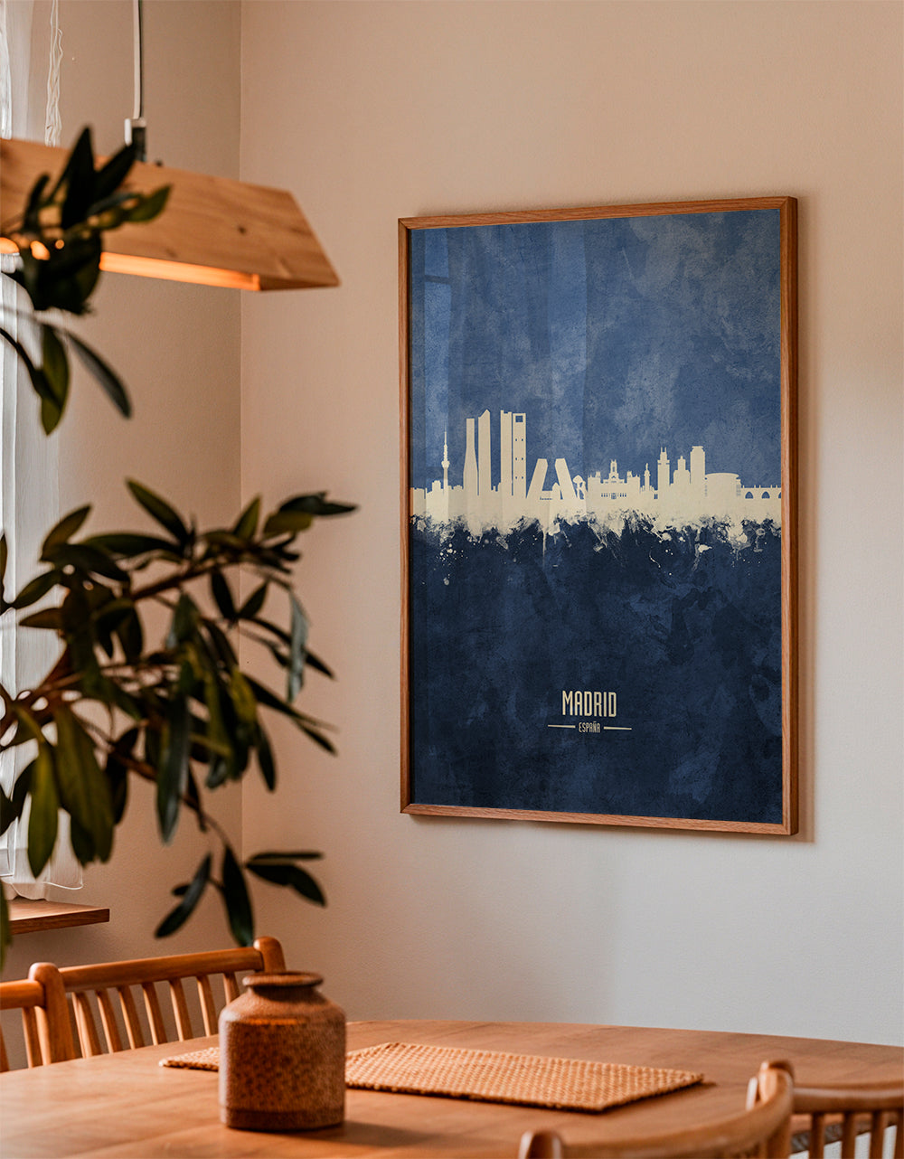 Travel poster Madrid skyline i blått