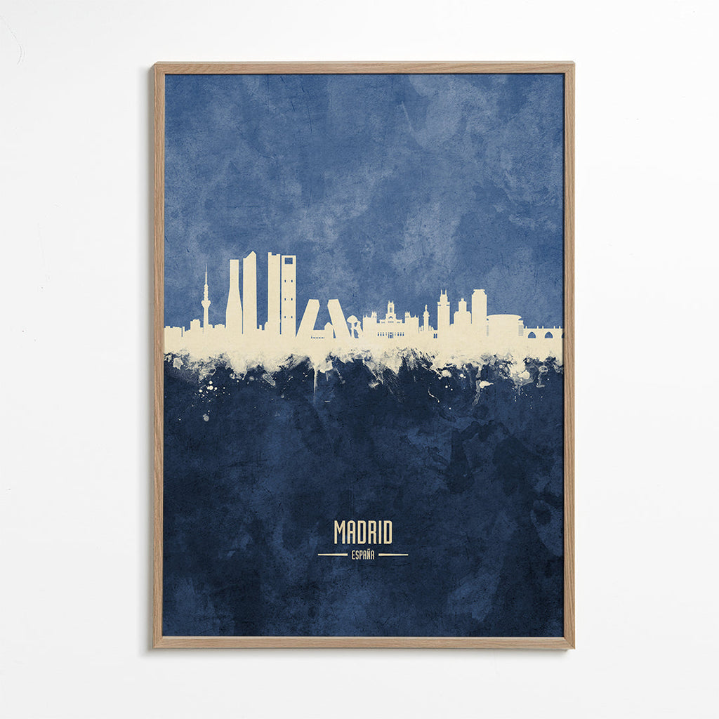 Travel poster Madrid skyline i blått
