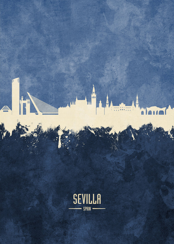 Reseaffisch: Sevillas skyline i blått