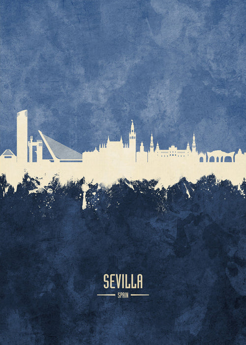Reseaffisch: Sevillas skyline i blått