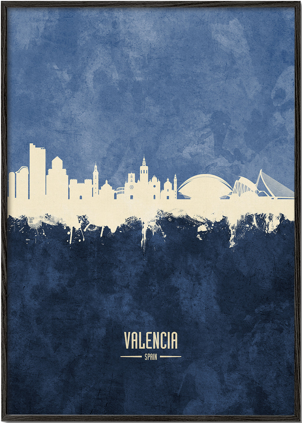 Reseaffisch Valencia skyline blå