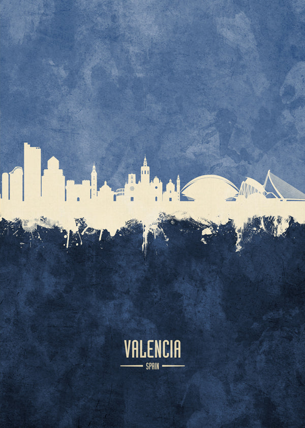 Reseaffisch Valencia skyline blå