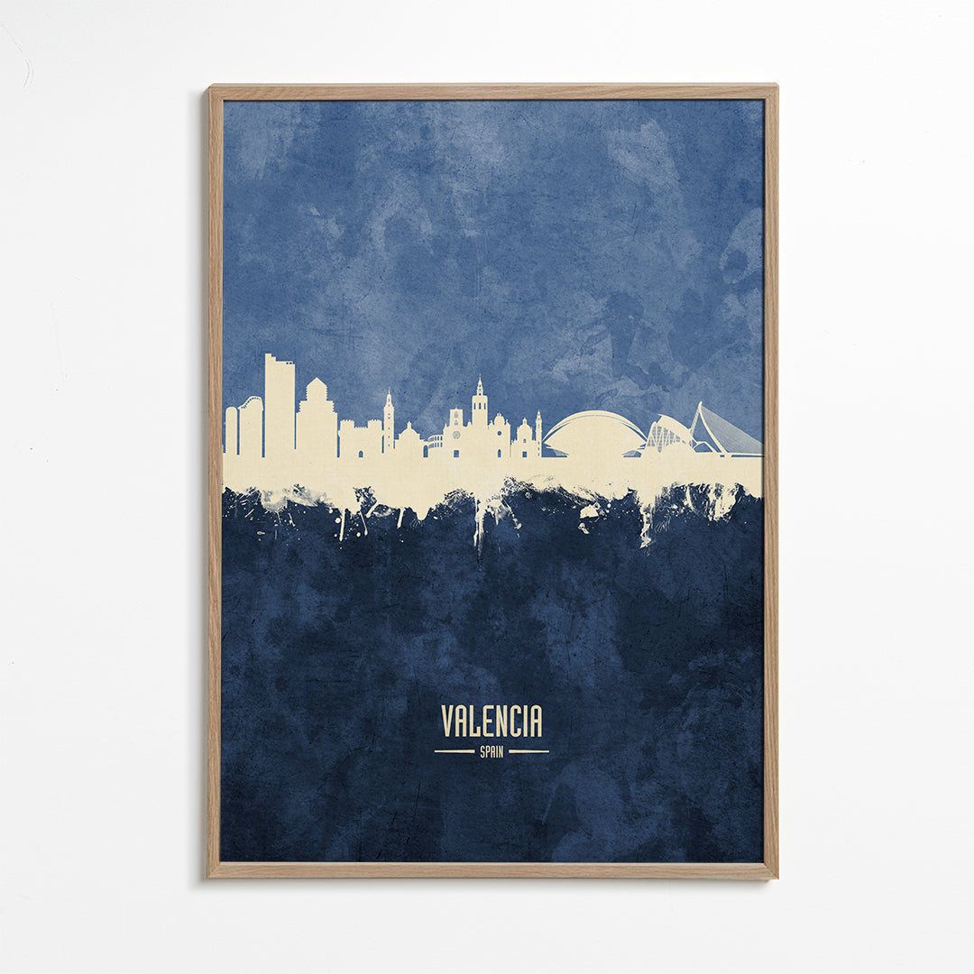 Reseaffisch Valencia skyline blå