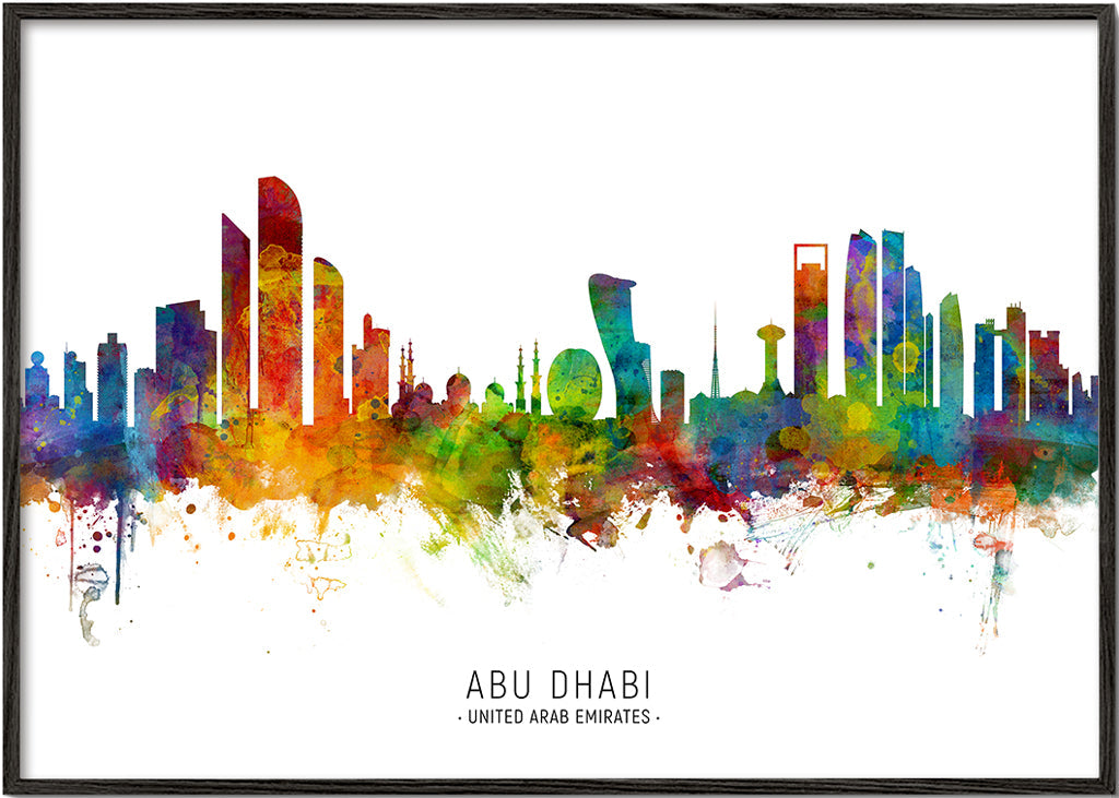 Stadskonst Abu Dhabi skyline akvarell
