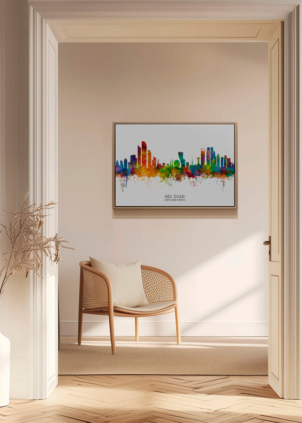 Stadskonst Abu Dhabi skyline akvarell
