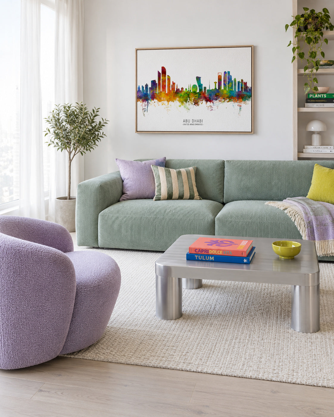 Abu Dhabi Skyline multicolor - Framed canvas in an interior