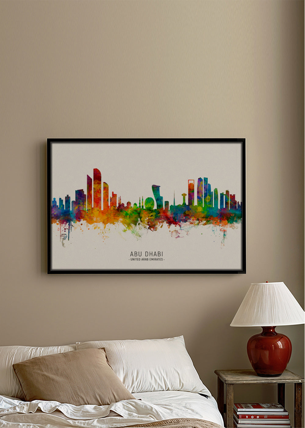 Stadskonst Abu Dhabi skyline akvarell