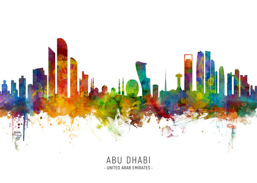 Stadskonst Abu Dhabi skyline akvarell