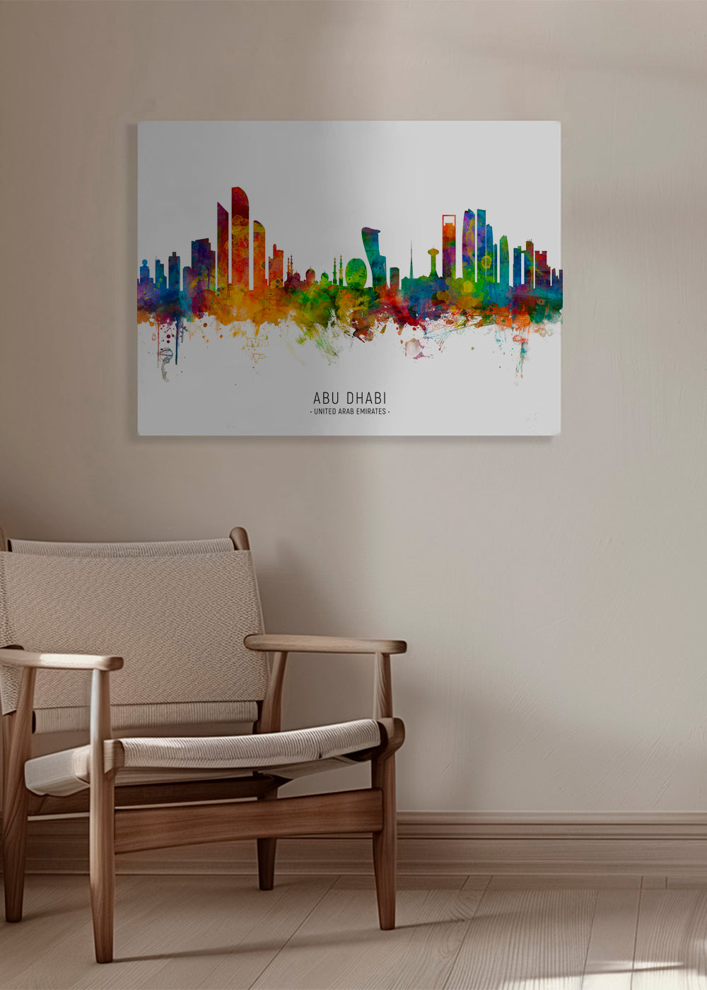 Stadskonst Abu Dhabi skyline akvarell