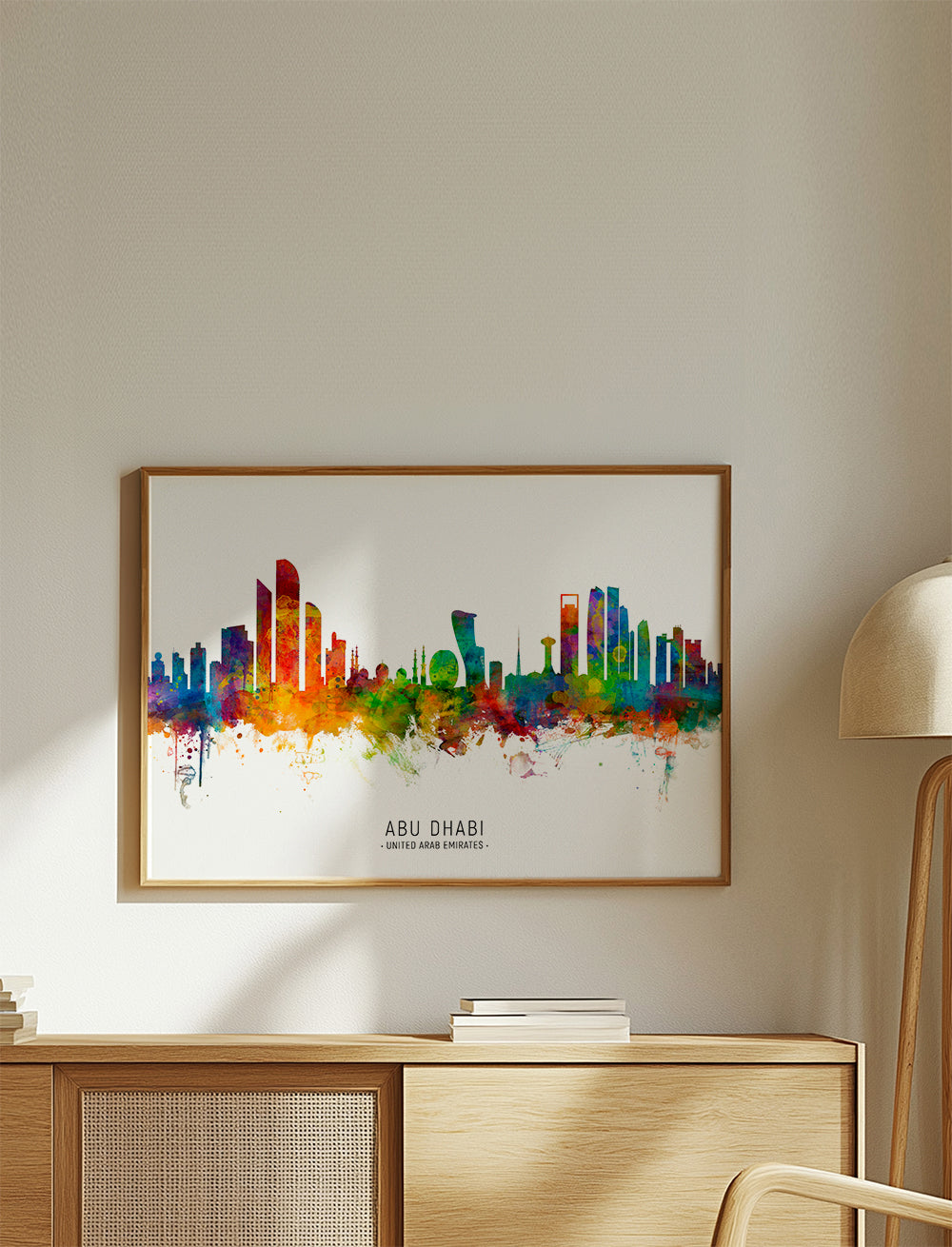 Stadskonst Abu Dhabi skyline akvarell