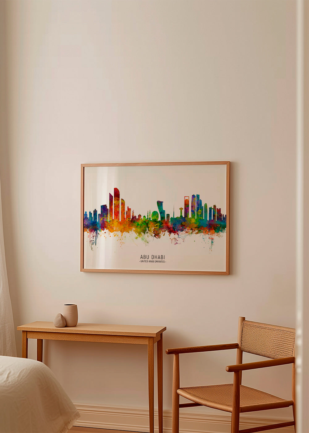 Stadskonst Abu Dhabi skyline akvarell