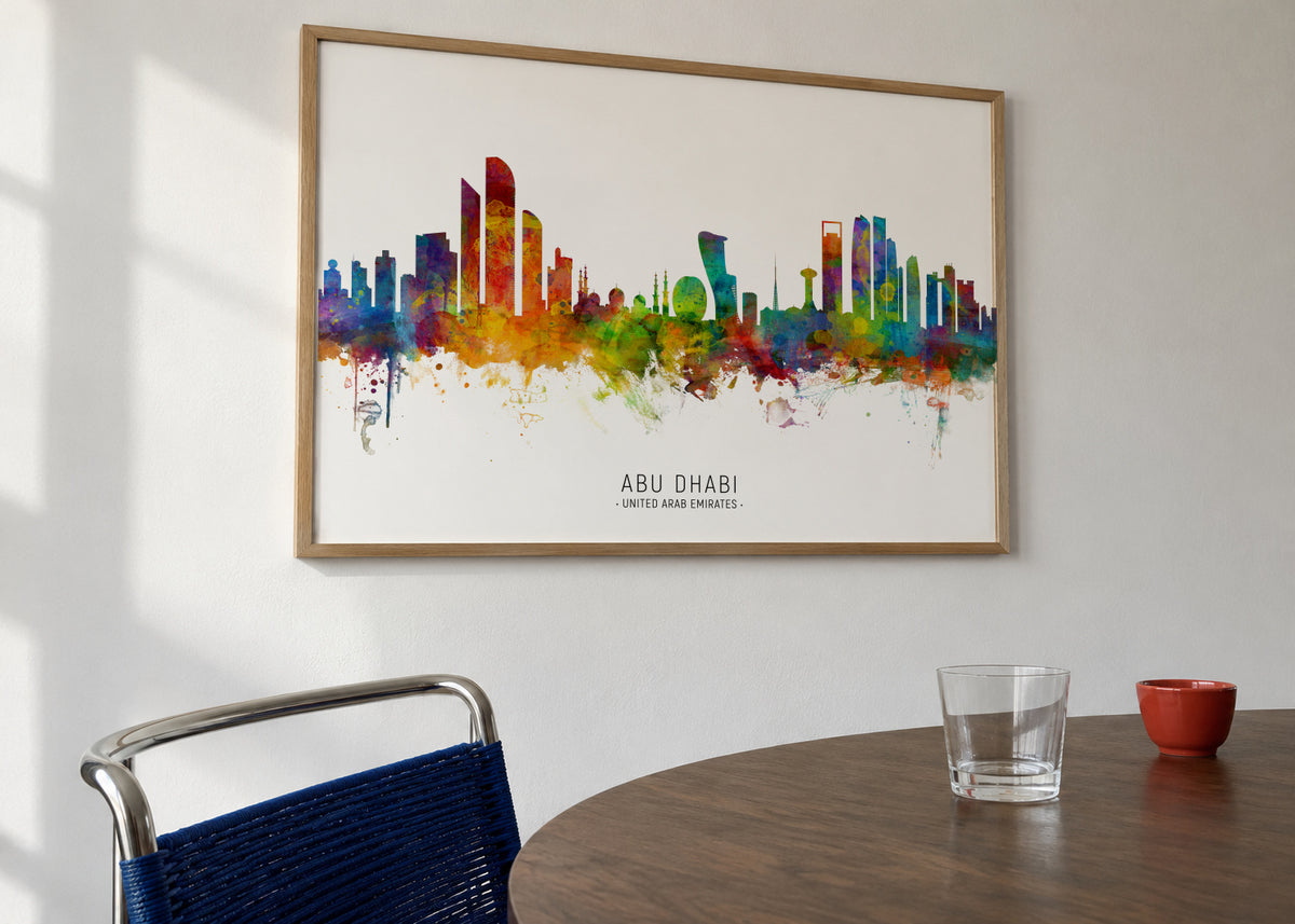Abu Dhabi Skyline multicolor - Framed poster in an interior