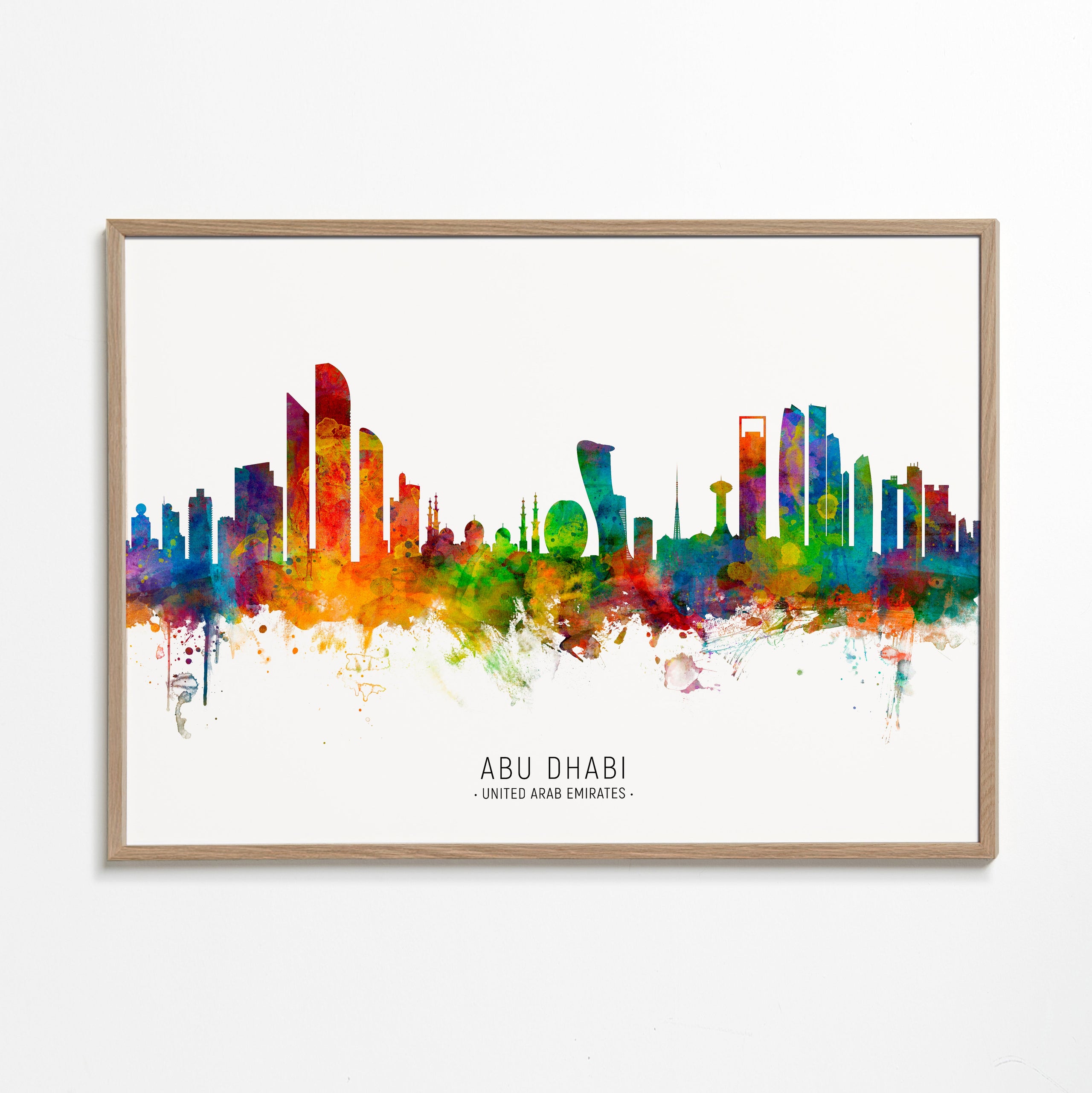 Stadskonst Abu Dhabi skyline akvarell