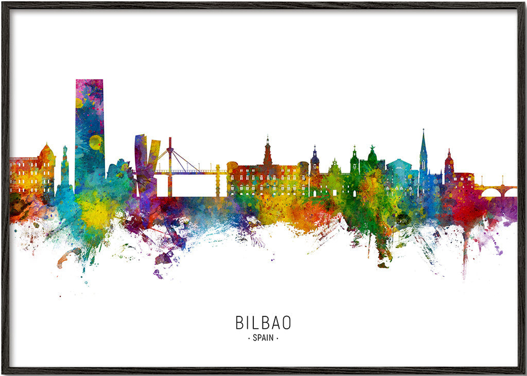 Reseaffisch Bilbao skyline akvarell