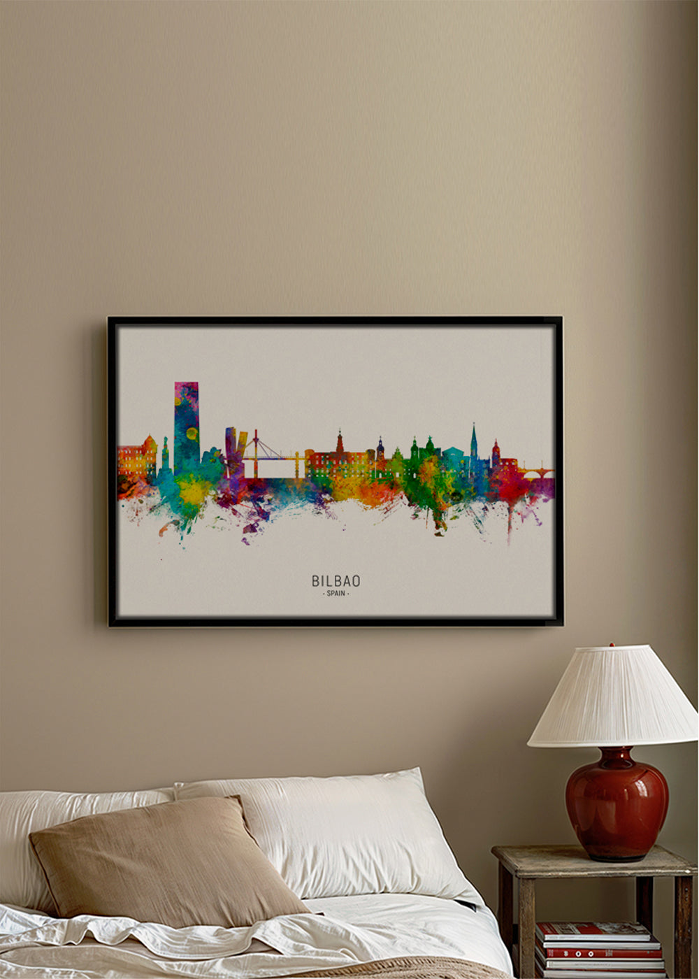 Reseaffisch Bilbao skyline akvarell