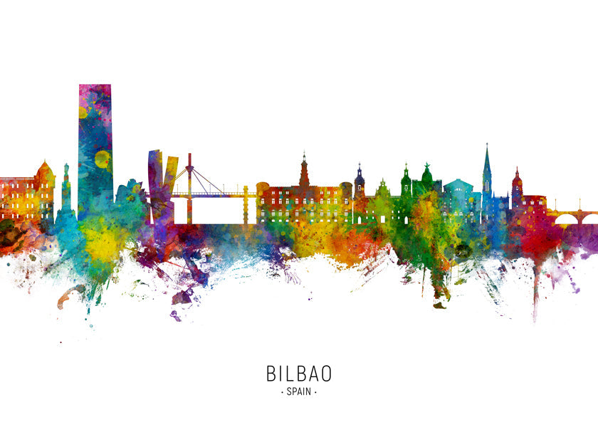 Reseaffisch Bilbao skyline akvarell