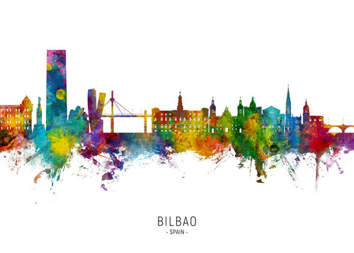 Reseaffisch Bilbao skyline akvarell
