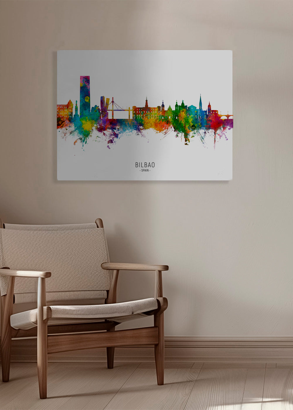 Reseaffisch Bilbao skyline akvarell