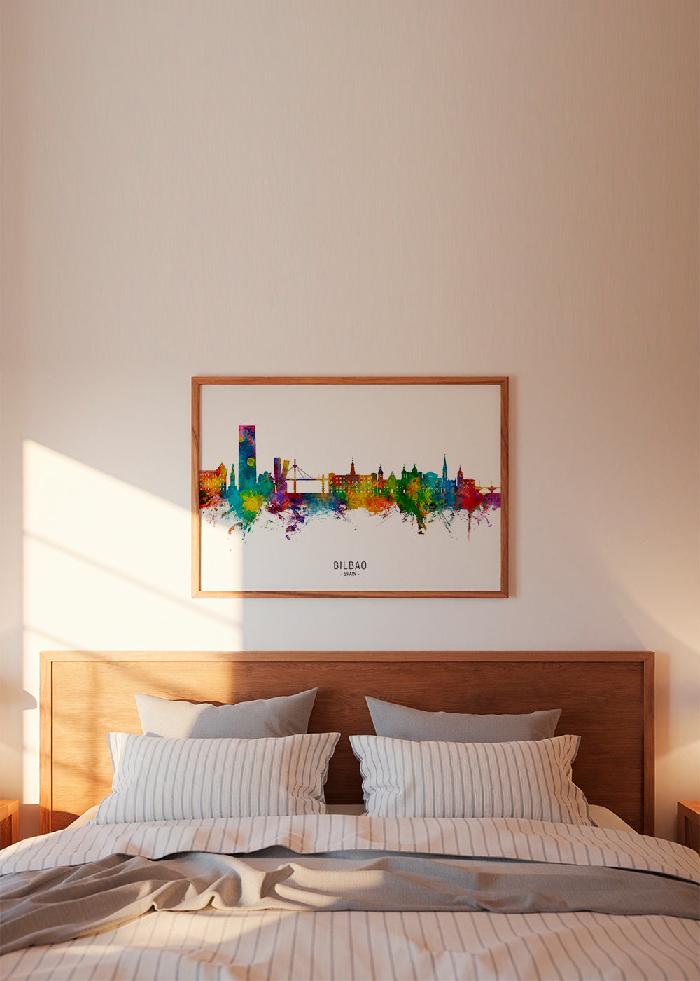 Reseaffisch Bilbao skyline akvarell