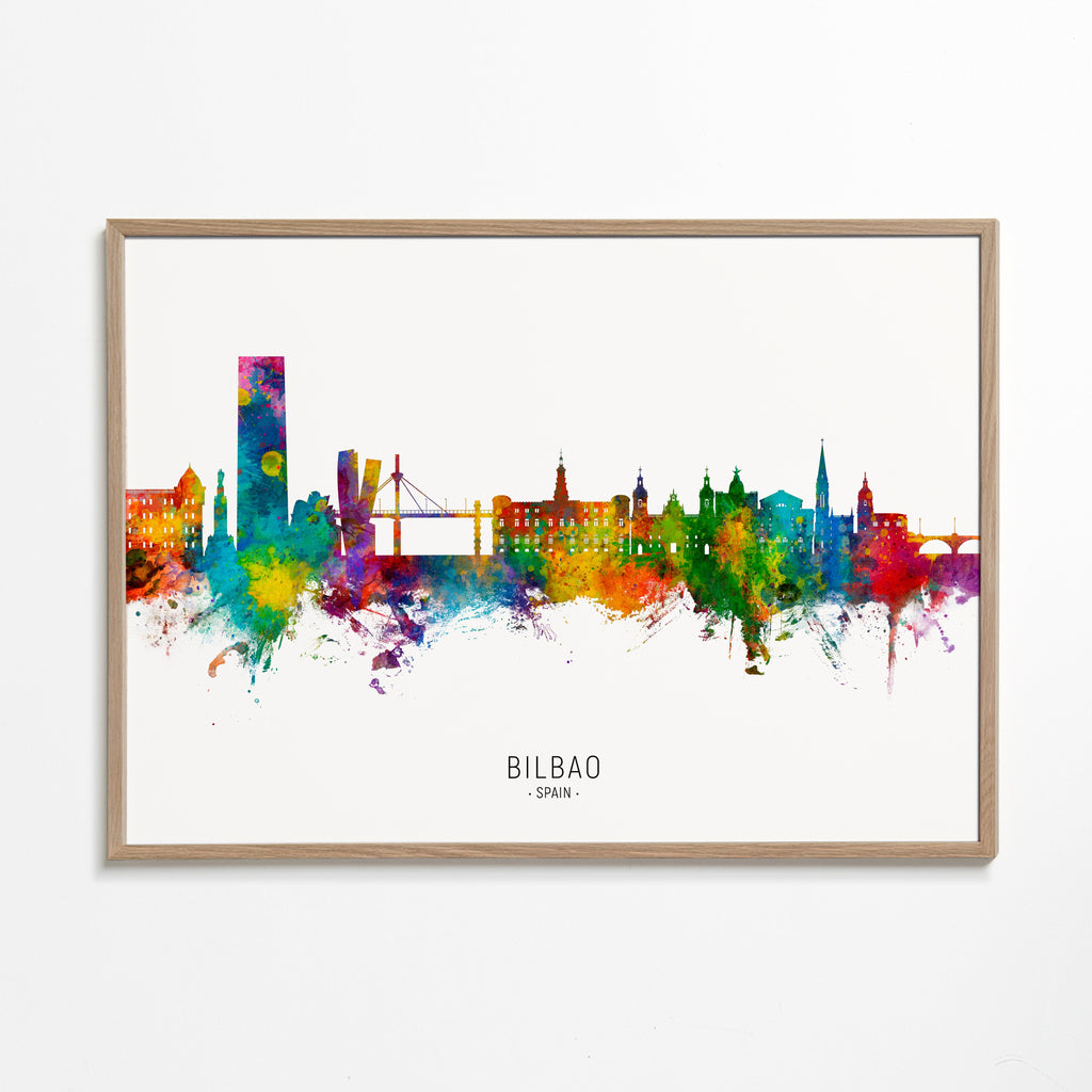 Reseaffisch Bilbao skyline akvarell