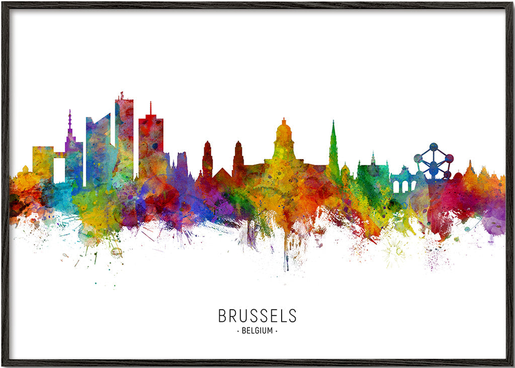 Stadstavla: Bryssels skyline i akvarellfärger