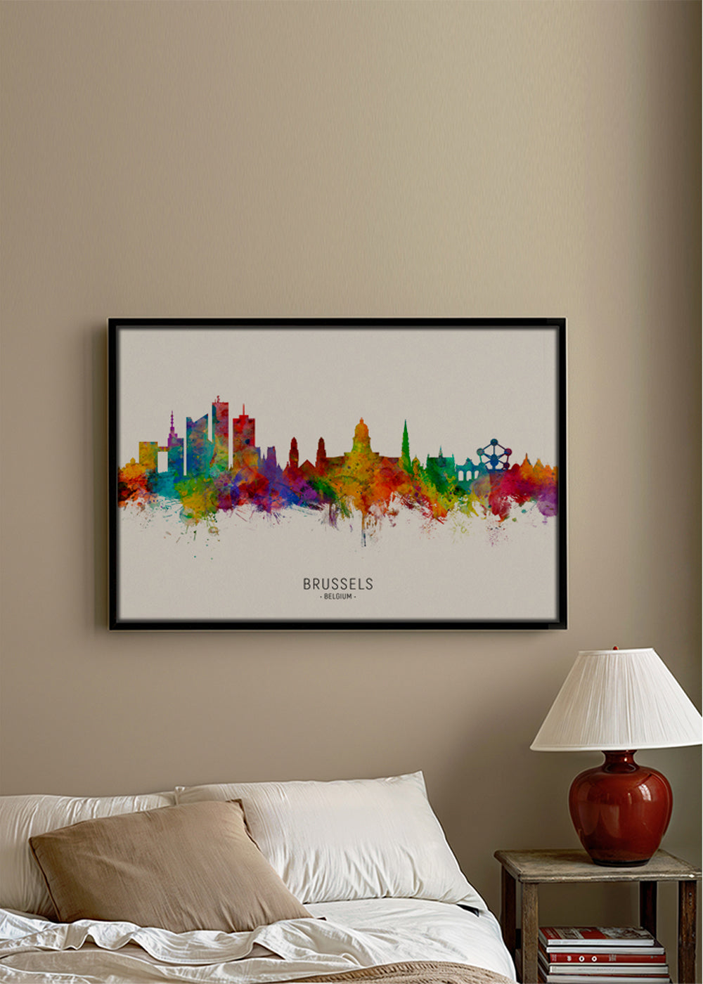 Stadstavla: Bryssels skyline i akvarellfärger