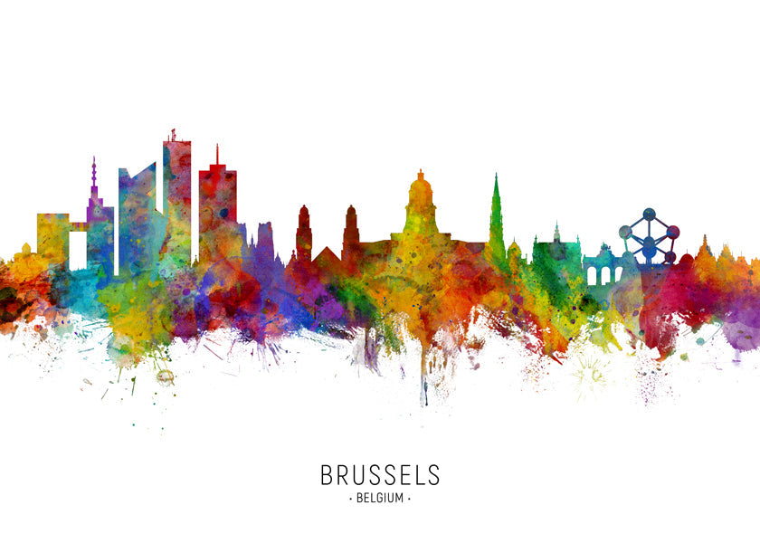 Stadstavla: Bryssels skyline i akvarellfärger