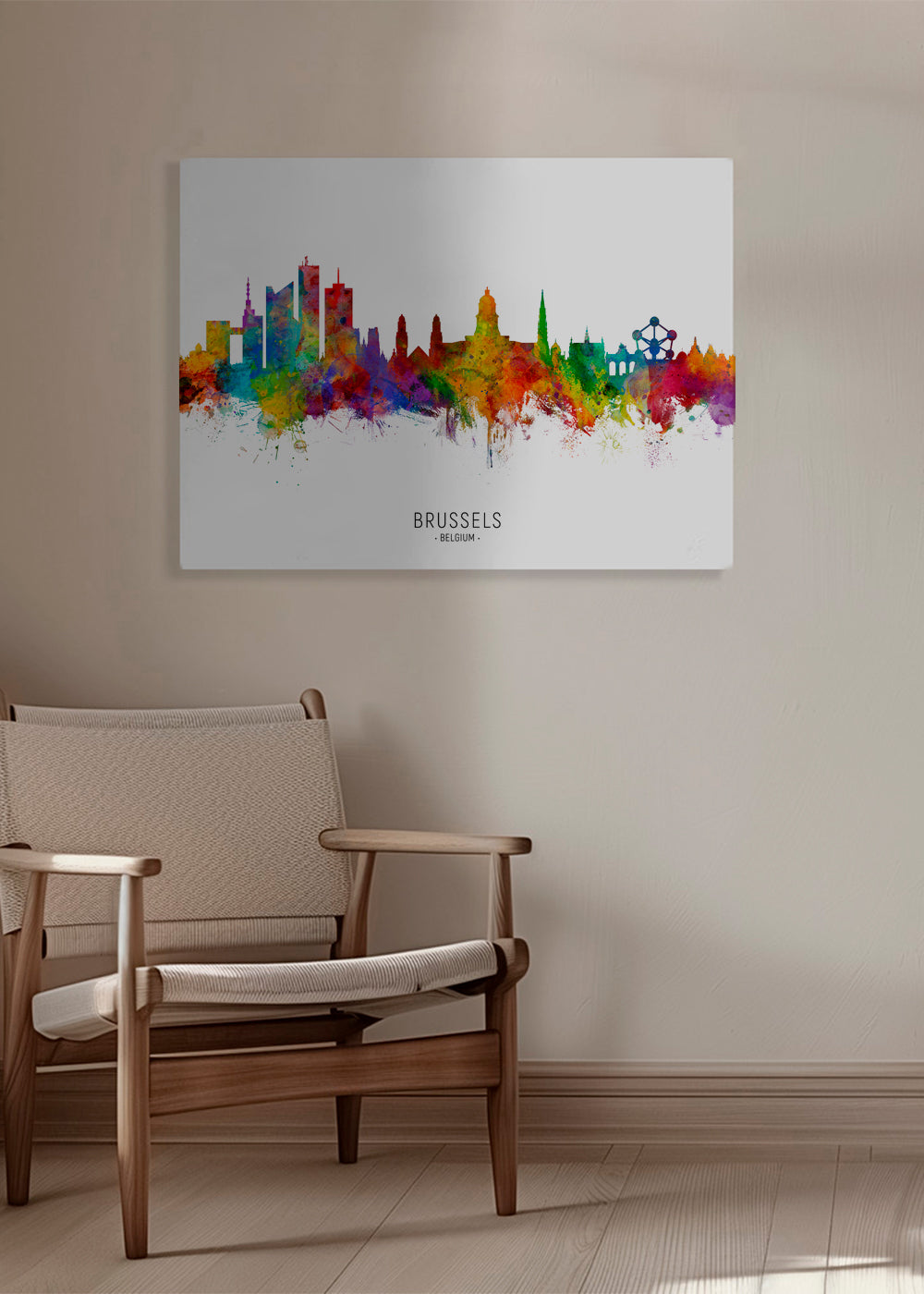 Stadstavla: Bryssels skyline i akvarellfärger