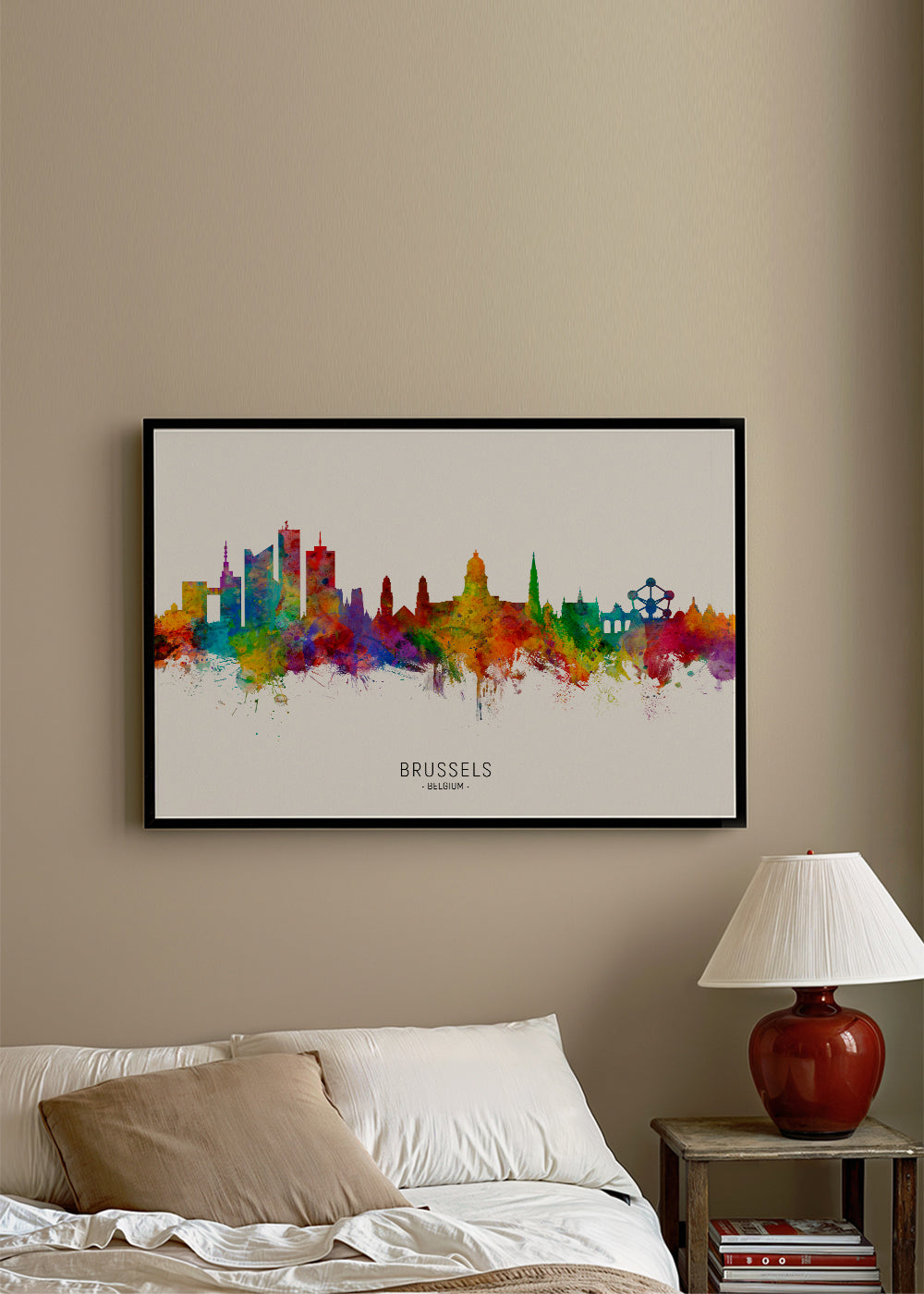 Stadstavla: Bryssels skyline i akvarellfärger