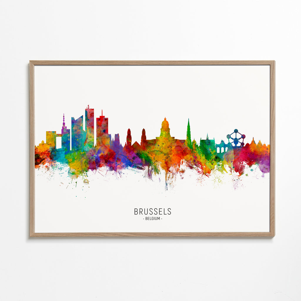 Stadstavla: Bryssels skyline i akvarellfärger