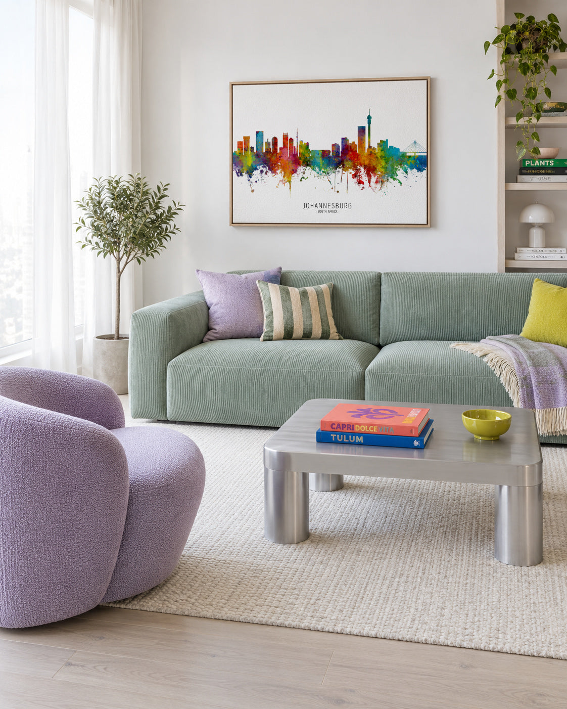 Johannesburg Skyline multicolor - Framed canvas in an interior