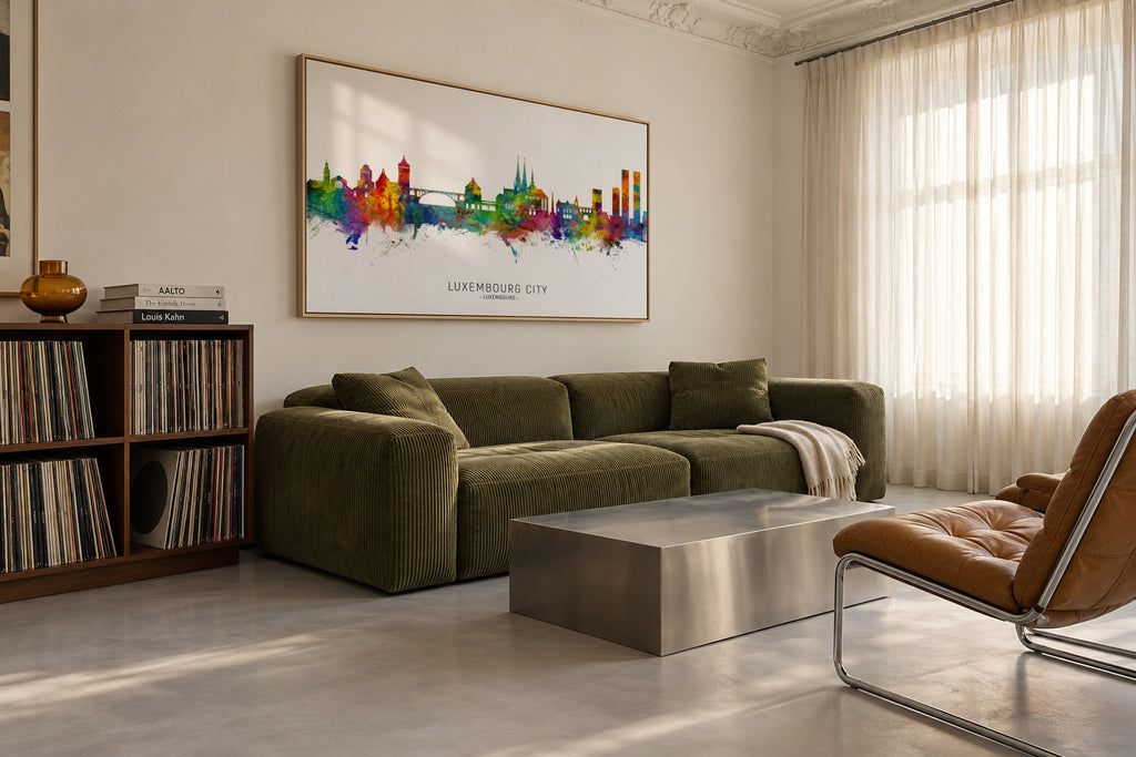 Luxembourg City Skyline multicolor - Framed canvas in an interior
