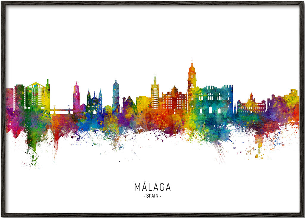 Stadsbild Málaga akvarell-skyline